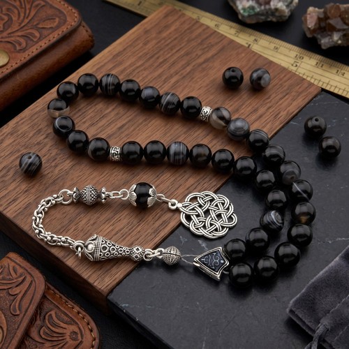 Black agate gemstone beads - black,